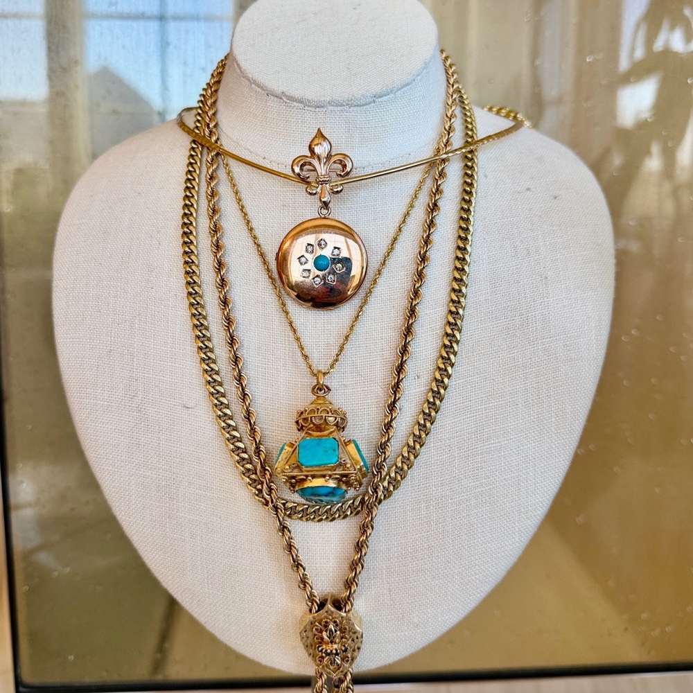 14 and 18 karat vintage chains and pendants